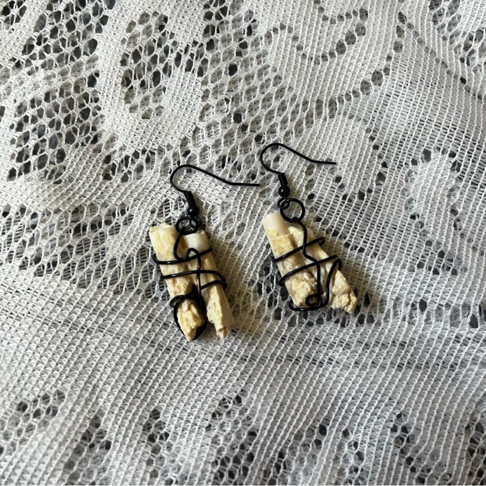 Cow Tooth Wire-Wrapped Earrings